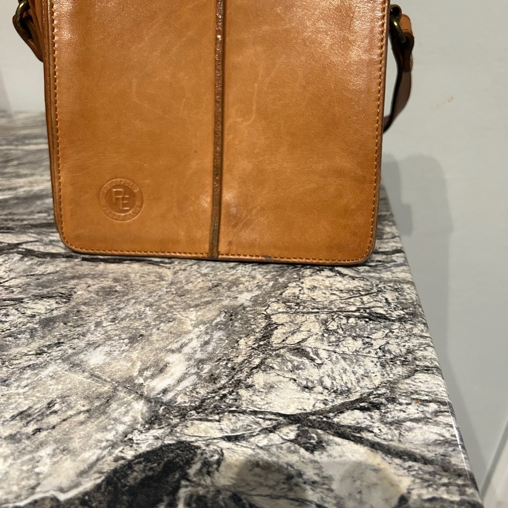 Perry Ellis Tan Leather Messenger Bag